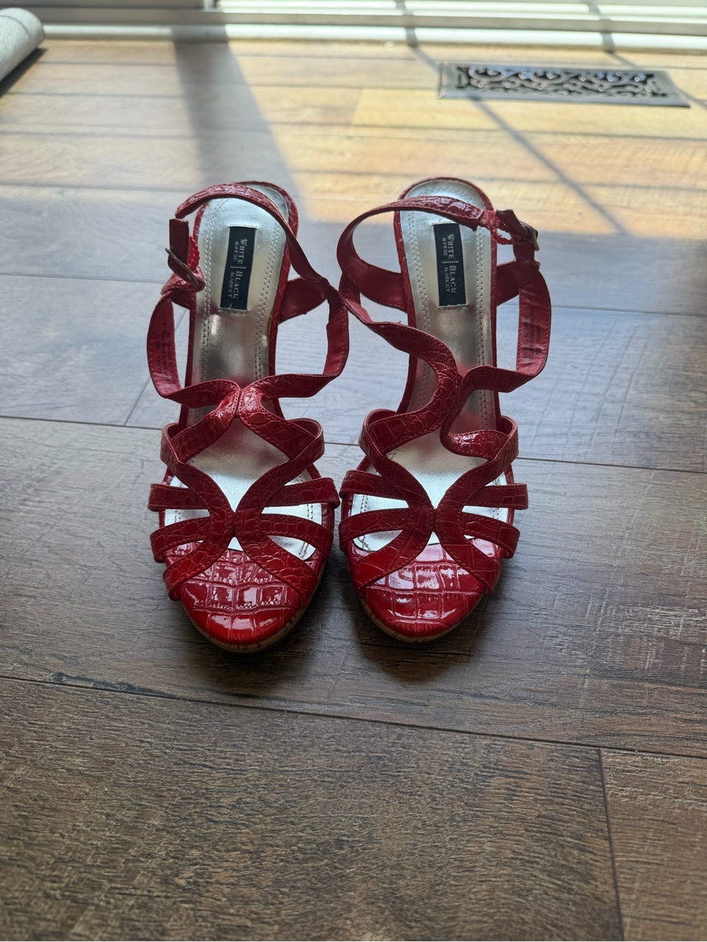White house Black Market vintage Red Croc-Embossed Strappy Heels